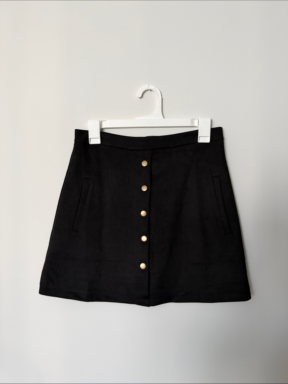 Black Mini Skirt with Gold Button Trim